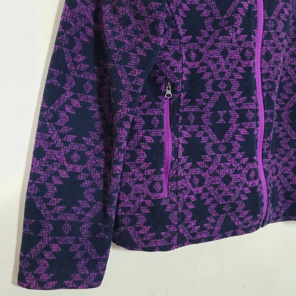 Columbia Purple Black Geometric Fleece S Full‎ Zip Jacket Granola Girl Winter - Picture 5 of 11